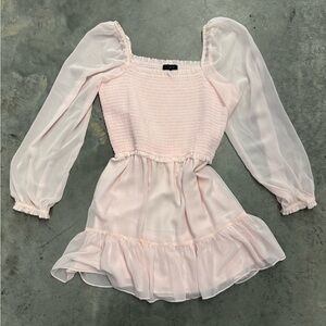 1.State Pink Smocked Mini Dress Size L Puff Sleeve Easter Spring Dress